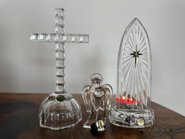 LUMINA PENTRU ACASA- SET CANDELA INGERAS SI CRUCE CRISTAL BOHEMIA