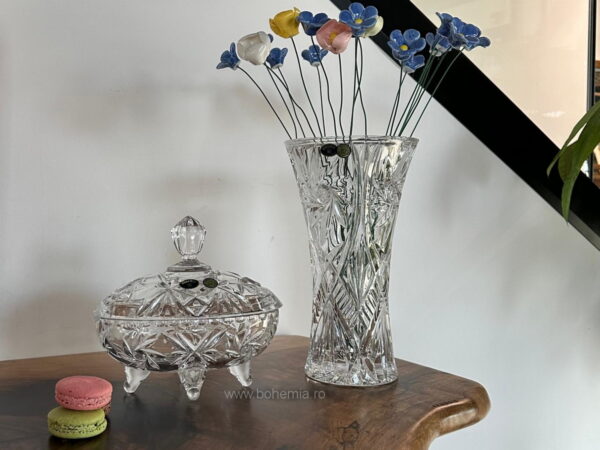 SET VAZA 25.5 CM SI CASETA 19 CM CRISTAL DE BOHEMIA- INGRID