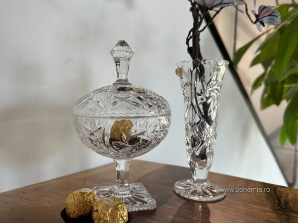 SET VAZA 17 cm SI CASETA 19 cm CRISTAL DE BOHEMIA- INGRID