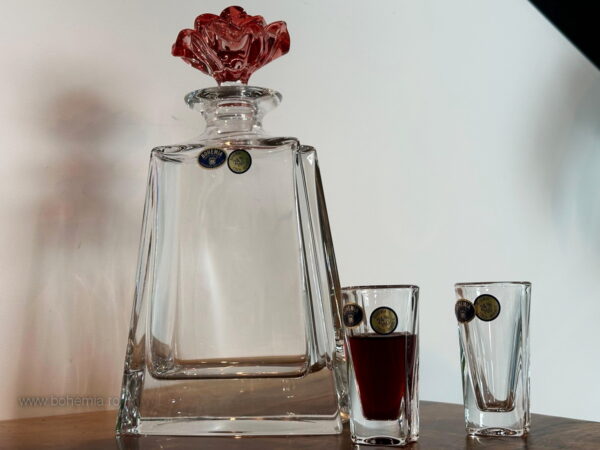 Set pahare cristal Bohemia Kathreen Red Rose cu sticla