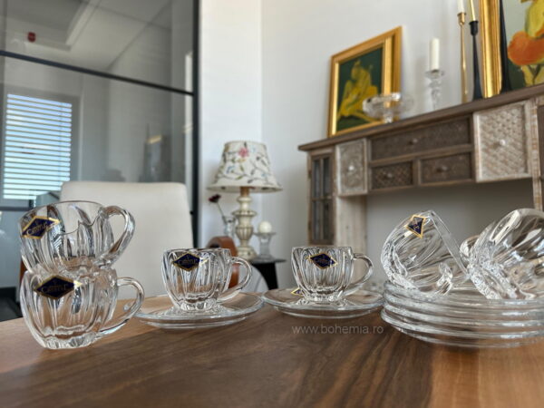 SET 6 CESTI ESPRESSO CU FARFURIUTE BOHEMIA CRISTALIN- PLANTICA