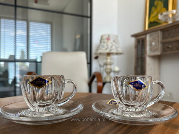 SET 2 CESTI ESPRESSO CU FARFURIUTE BOHEMIA CRISTALIN- PLANTICA