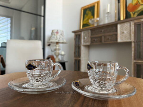 SET 2 CESTI ESPRESSO CU FARFURIUTE BOHEMIA CRISTALIN- DIPLOMAT