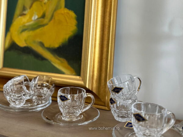 SET 6 CESTI ESPRESSO CU FARFURIUTE BOHEMIA CRISTALIN- DIPLOMAT